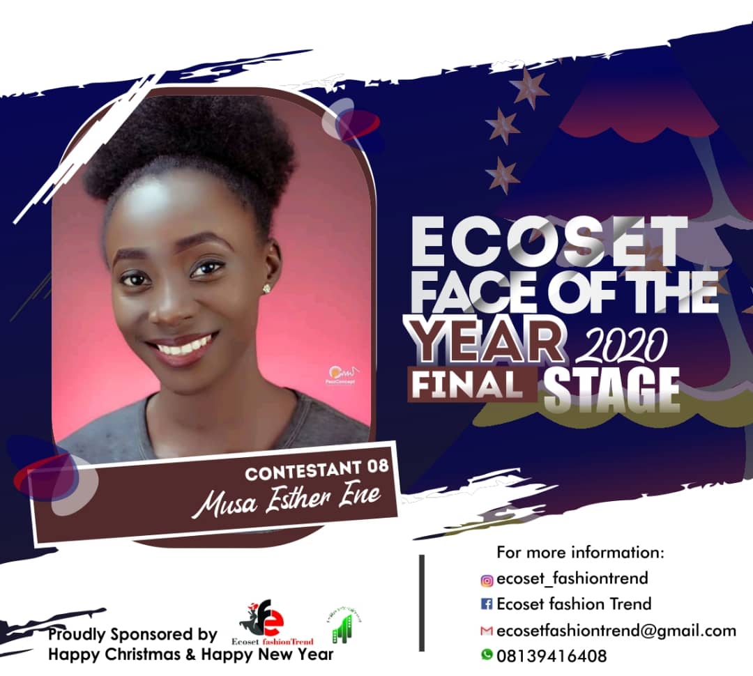 Vote MUSA	ESTHER ENE in FACE OF THE YEAR ECOSET FASHION 2020 (STAGE 2) Voting Contest @ Fetem.com.ng