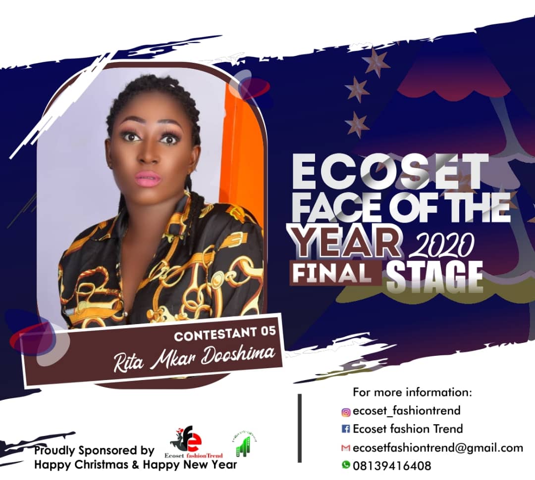 Vote RITA	MKAR DOOSHIMA in FACE OF THE YEAR ECOSET FASHION 2020 (STAGE 2) Voting Contest @ Fetem.com.ng