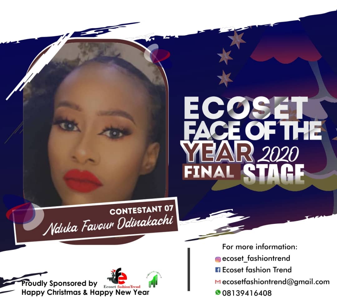 Vote NDUKA FAVOUR	ODINAKACHI in FACE OF THE YEAR ECOSET FASHION 2020 (STAGE 2) Voting Contest @ Fetem.com.ng