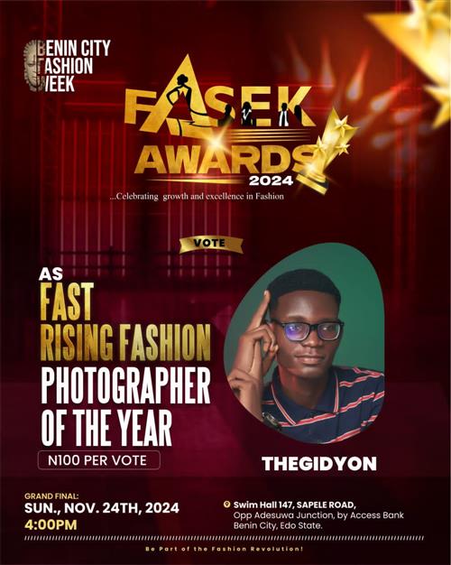 Vote THE GIDEON in Fast rising fashion photography of the year Voting Contest @ Fetem.com.ng