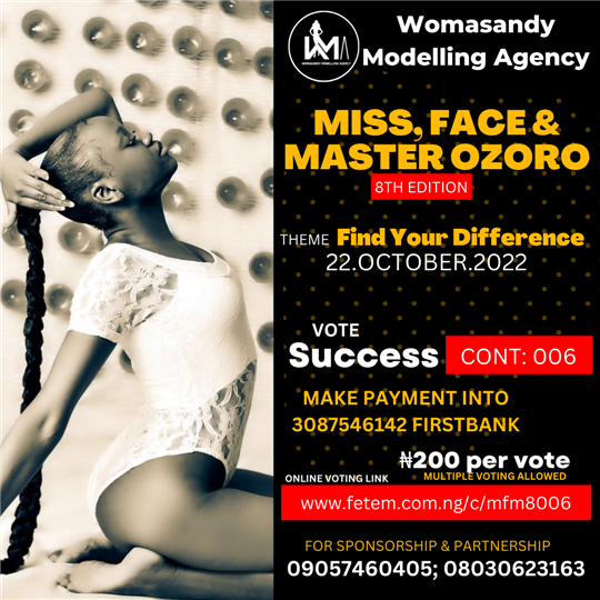 Vote Obakanurhe Success in Miss, Face & Master Ozoro (8 Edition) Voting Contest @ Fetem.com.ng