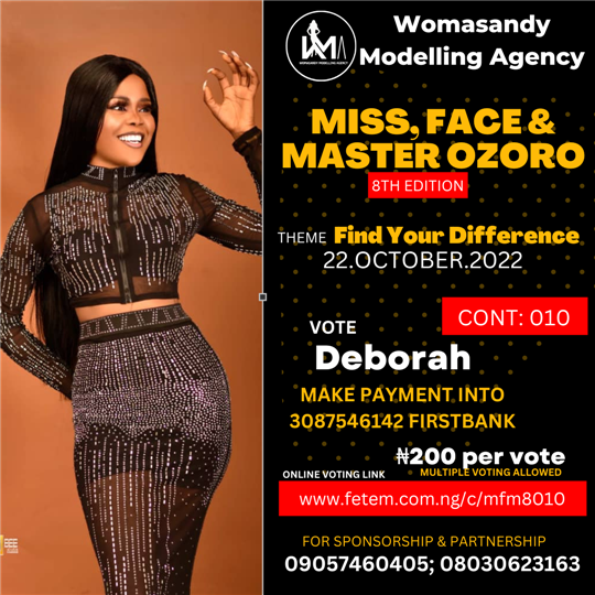 Vote Deborah Deborah in Miss, Face & Master Ozoro (8 Edition) Voting Contest @ Fetem.com.ng